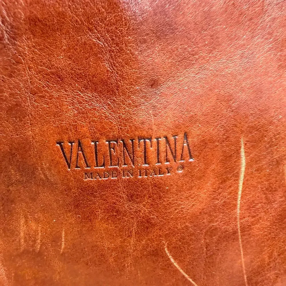 Vintage Valentina Leather Tote Top Handles Dark Brown Leather Travel Laptop Bag